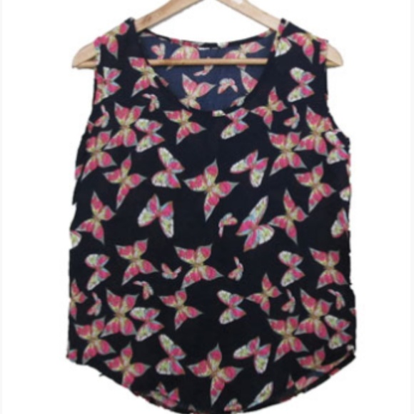 Blue Butterfly Sleeveless Blouse Tank Top - Picture 4 of 5